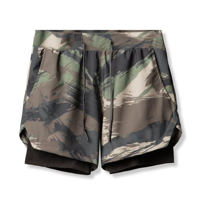 2 in 1 Camouflage Brush Strokes Gym Shorts