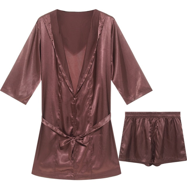 Hooded Satin Solid Pajamas Robe