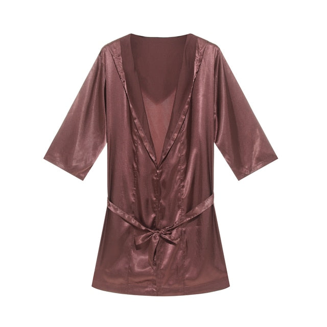 Hooded Satin Solid Pajamas Robe