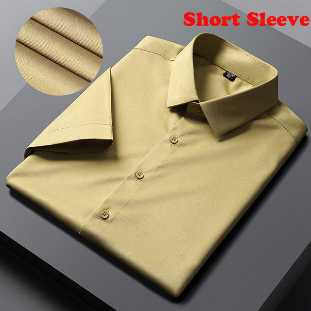 Solid Polyester Turn-Down Collar Men's Shirt