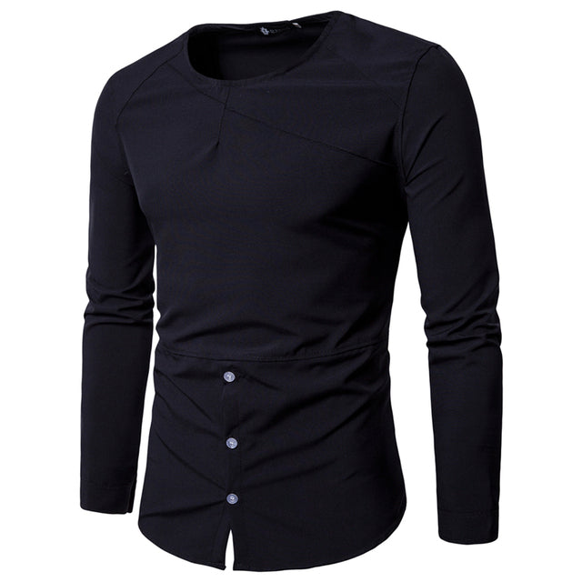 Solid Oblique Button Closure Shirt