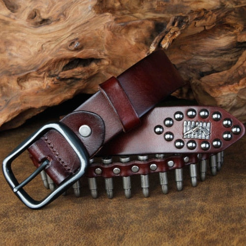 Bullets and Studs Decorated Leather Belt