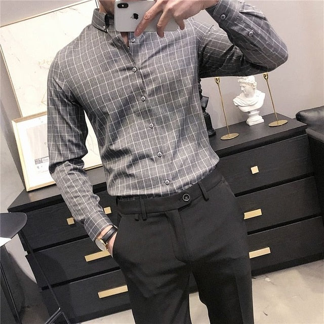 Two-Toned Thin Plaid Patterned Shirts