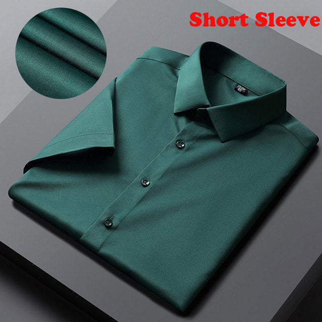 Solid Polyester Turn-Down Collar Men's Shirt