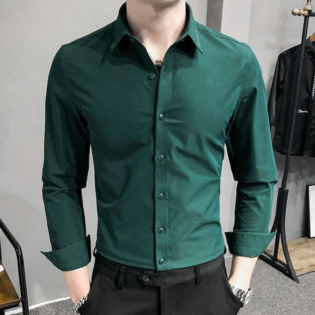 Plain Solid Color Long-Sleeved Shirt