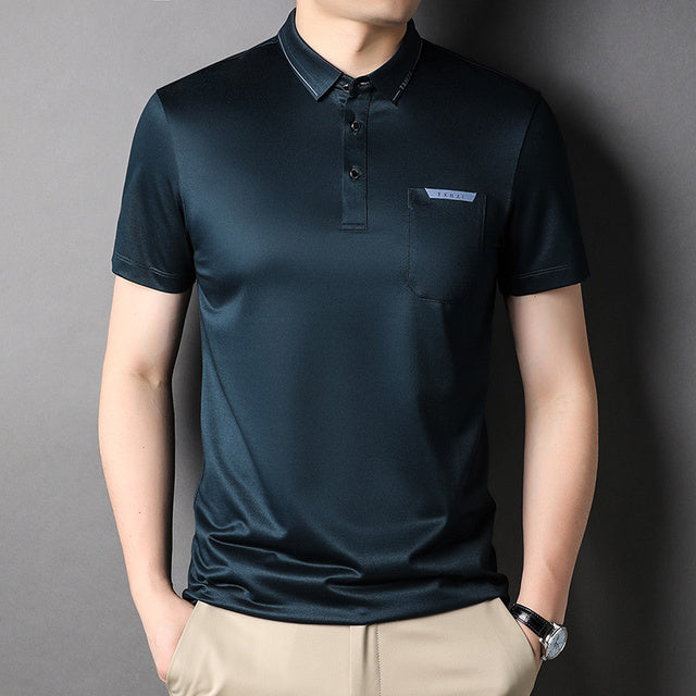 Solid Cotton Blends Short Sleeve Polo Shirt