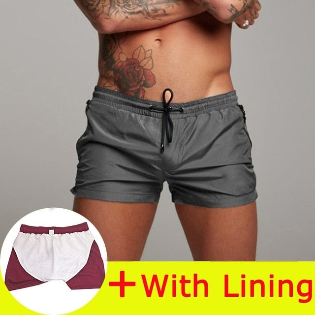Simple Solid Drawstring Boxer Shorts