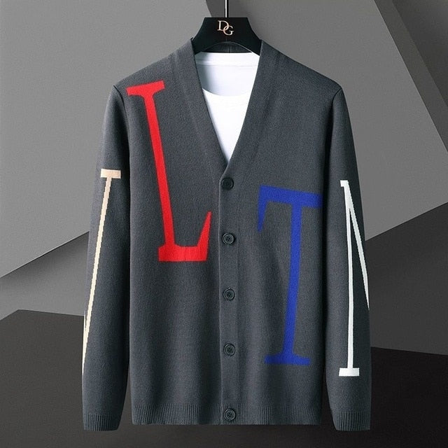 Letter Print Decorated V-Neck Sweater