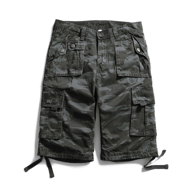 Pockets Decorated Camouflage Printing Cotton Shorts