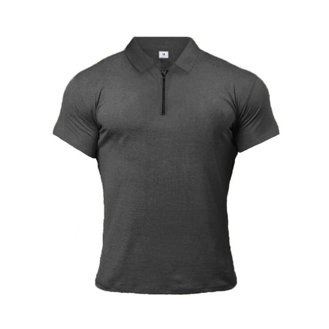 Zippered Collar Solid Color Men Polo Shirt