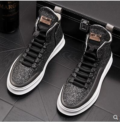 Glittering Style with Drawstring Shoelace Men High Top Sneaker
