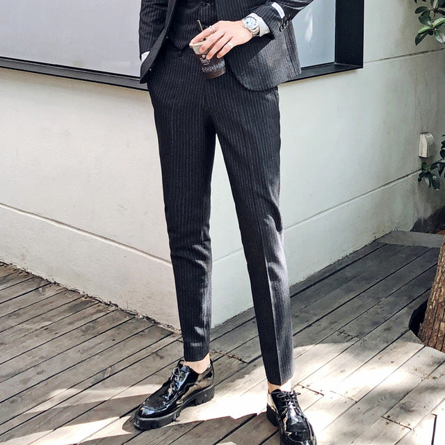 Stripe Slim Fit Dress Business Casual Style Men Trouser