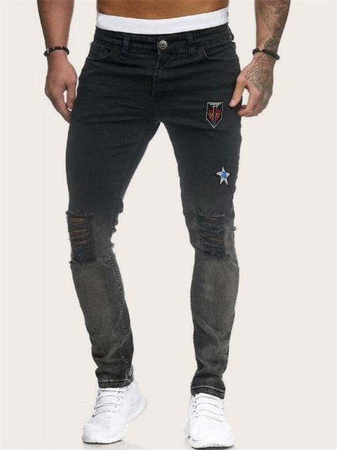 Ripped Knee Skinny Slim Black Grey Casual Men Jeans