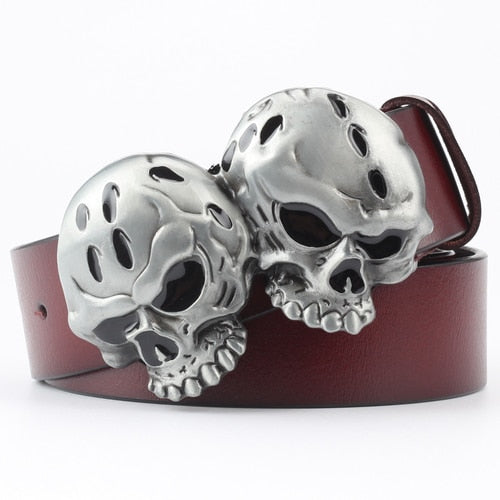 Rock Metal Skull Head Buckle Leather Belt