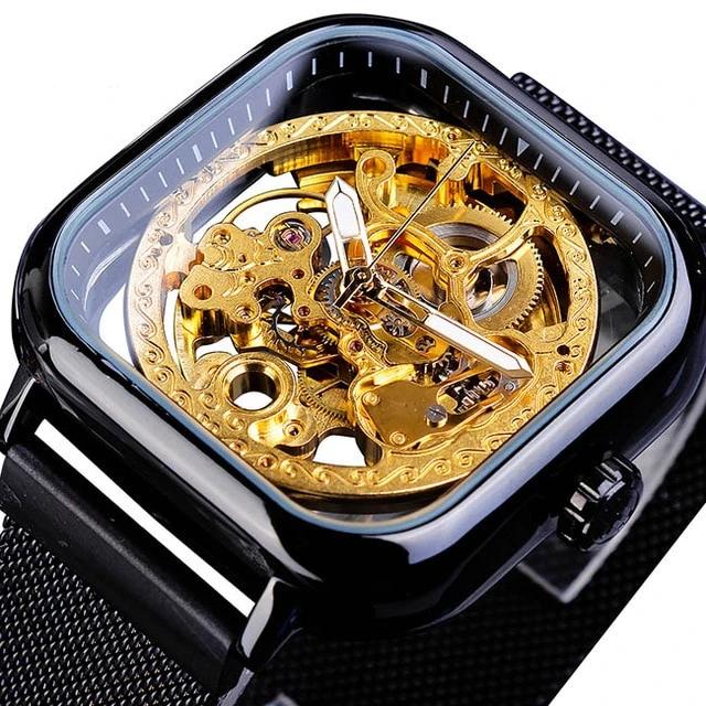 Transparent Skeleton Glass Mechanical Automatic Self Wind Men Watches