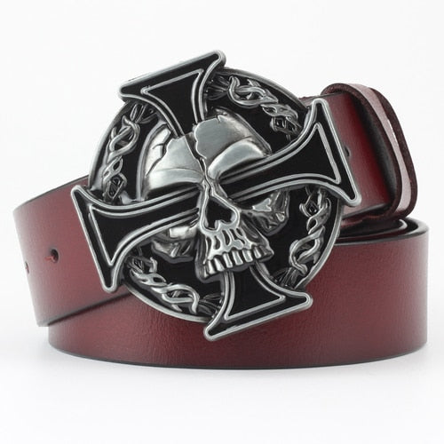 Rock Metal Skull Head Buckle Leather Belt
