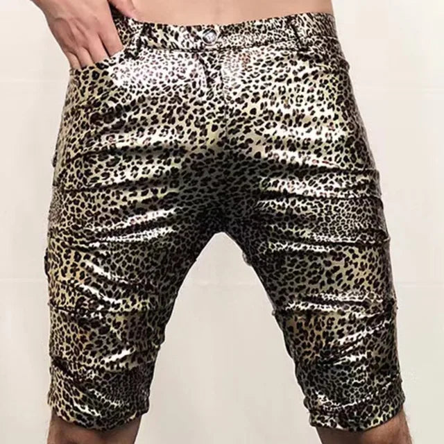 Animal Pattern Shinny Leather Shorts