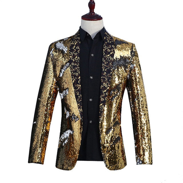Shiny Sequin with Shawl Collar Tuxedo Men Stage Blazer