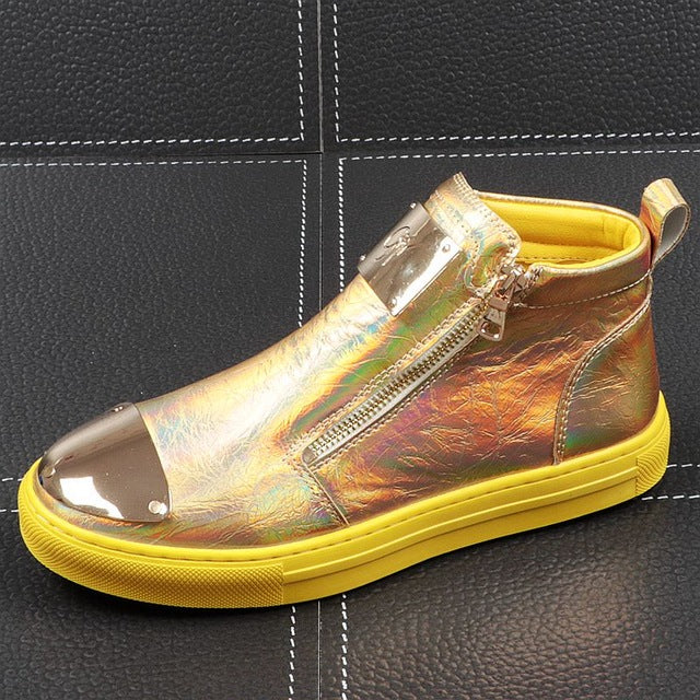 Casual Metal Decoration Double Zipper High Top Men Sneaker