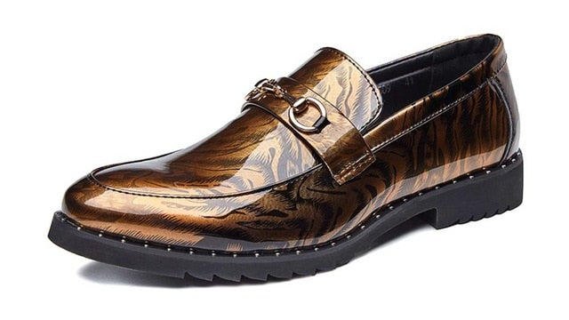 Patent Leather Thick Bottom Slip On Pointed Toe Style Men Shoes