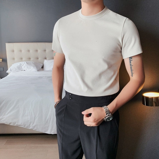 Autumn Solid Color Short Sleeve Slim Fit T-Shirt