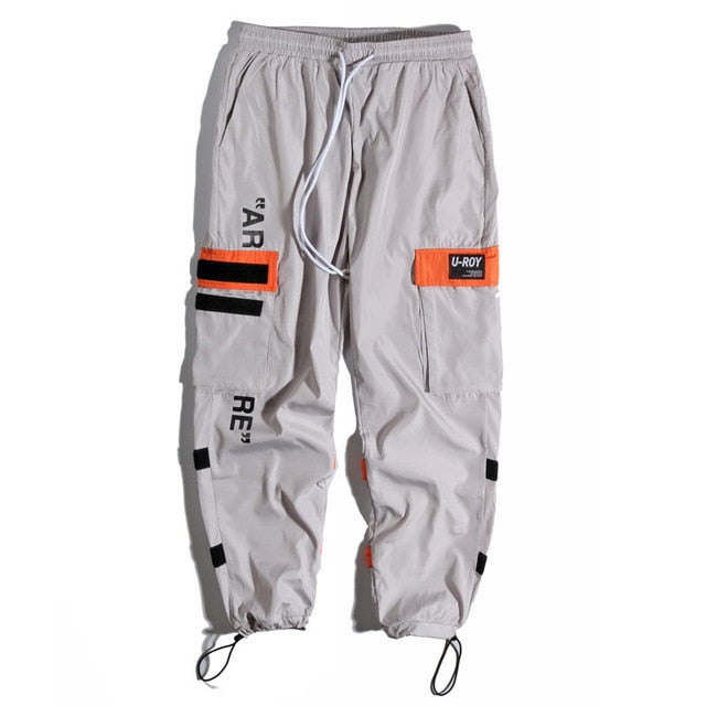 Orange Side Pockets Cargo Hip Hop Casual Men Streetwear Pants