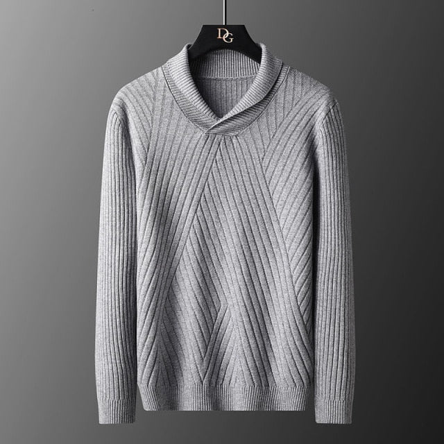 Solid Color Diagonal Knitted V-Neck Sweater