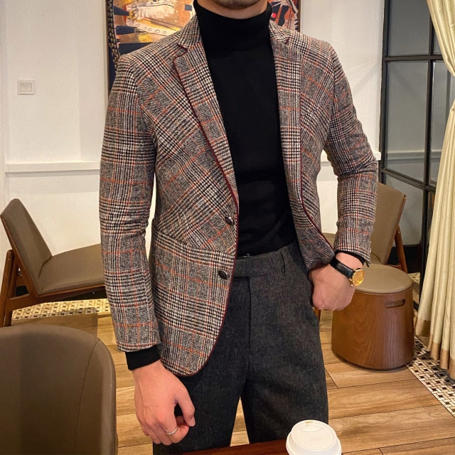 Fine Lattice Patterned Notch Lapel Style Blazer