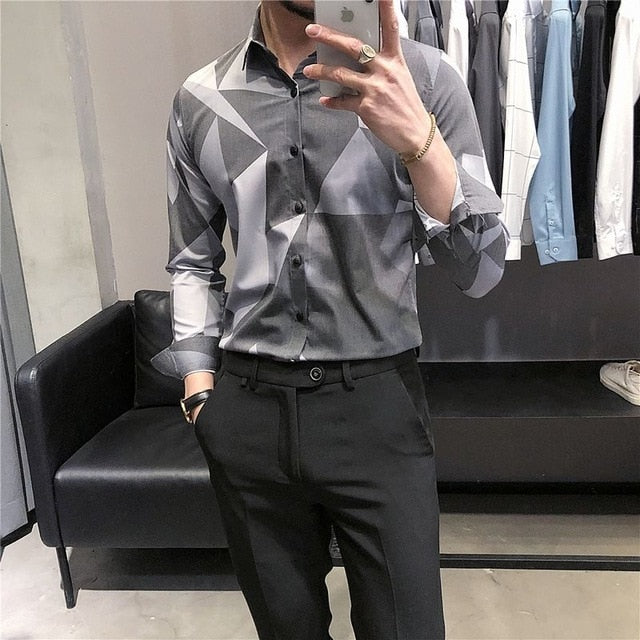 Two-Toned Abstract Geometric Patterned Shirts