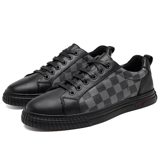 Black Brown Checkered Pattern Leather Shoes