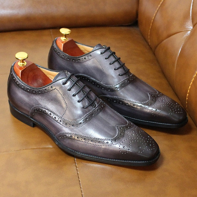 Traditional Handmade Wingtip Leather Brogue Shoes