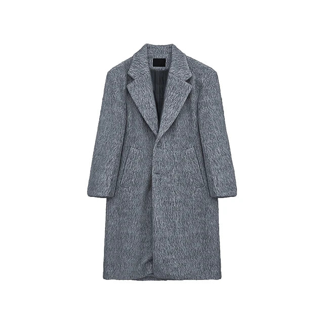 Woolen Turn-Down Collar Knee Length Pockets Coat