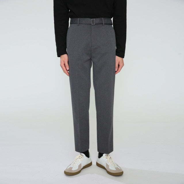Vintage Solid Flat-Front Trousers