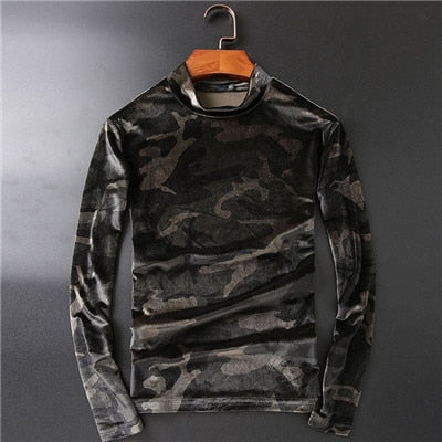 Camouflage Velour Men Turtleneck Sweater - FanFreakz