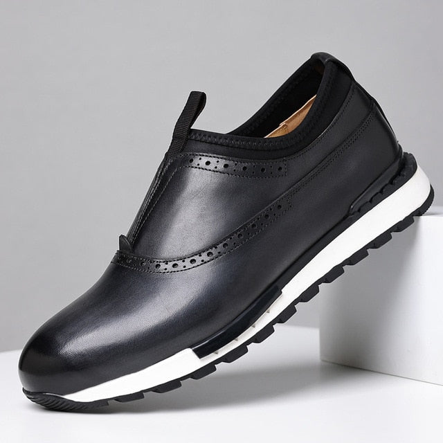 Casual Solid Dark Color Genuine Leather Sneakers