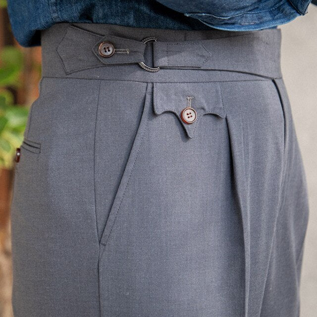 Solid Flat Front Polyester Trousers