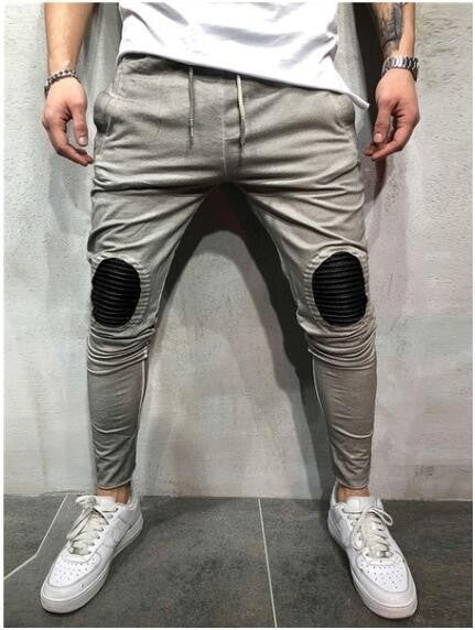 Oval Patched Knee Streetwear Men Drawstring Pants