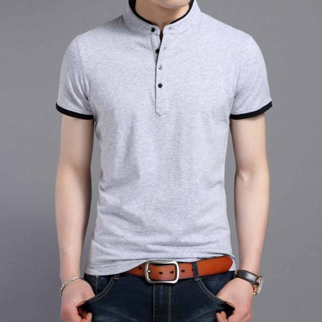 Layered Style Mandarin Stand Collared Polo Shirt