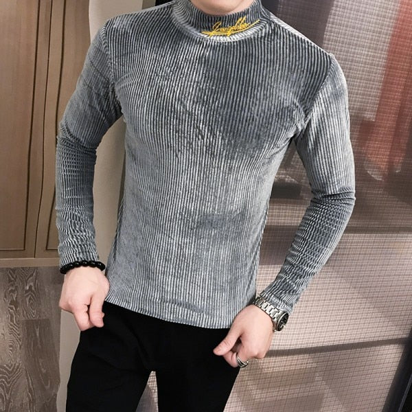 Casual Long Sleeve Turtleneck Pullover Simple Slim Fit Style Men Sweatshirt