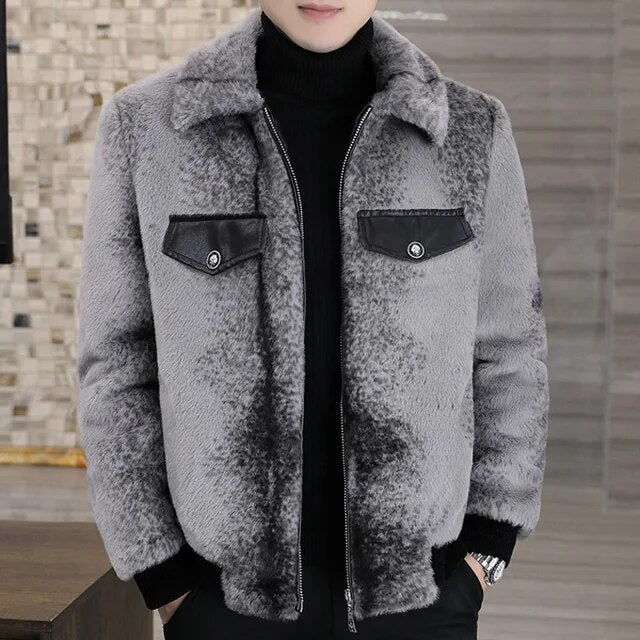 Grey Color Fur Zippered Jacket