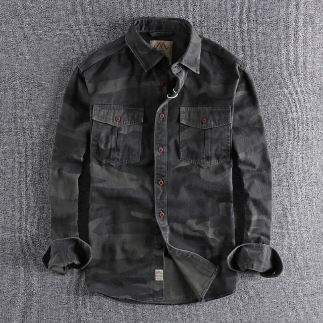 Camouflage Long Sleeve Turn-Down Collar Cargo Shirts