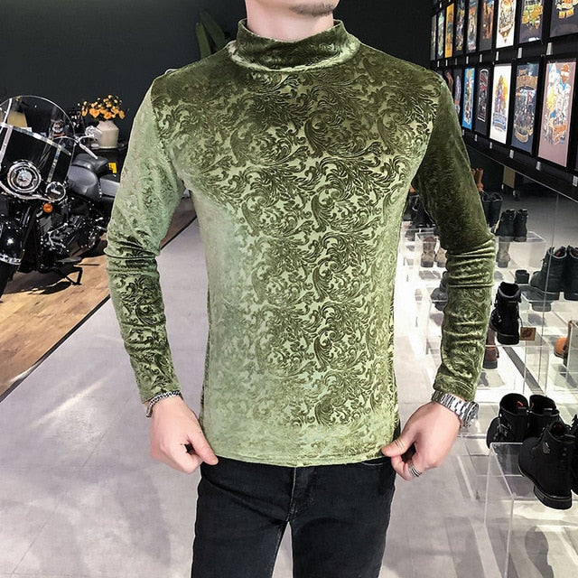 Invisible Floral Printed Long Sleeve Turtleneck T-Shirt