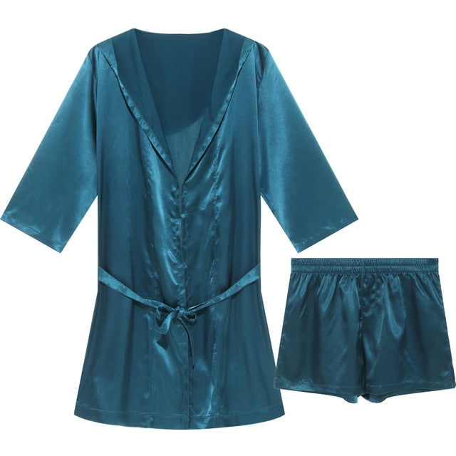Hooded Satin Solid Pajamas Robe