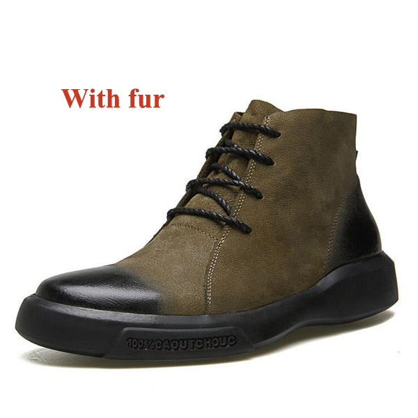 Black Green Lace Up Leather Combination Men Ankle Boots - FanFreakz