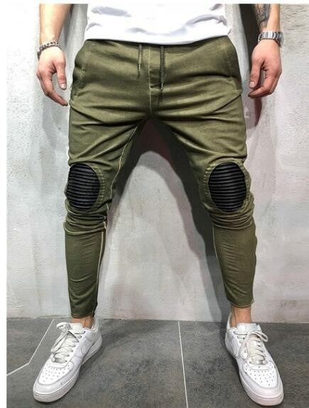 Oval Patched Knee Streetwear Men Drawstring Pants