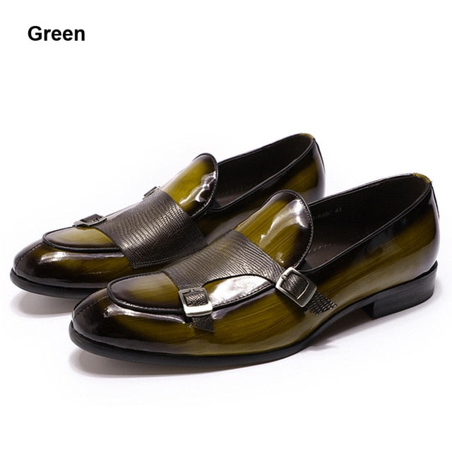 Patent Leather with Textured Monk Strap Design Men Loafers Shoes