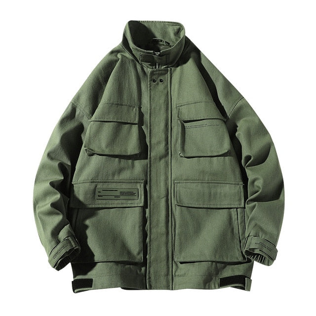 High Neck Multi Pockets Oversize Windbreaker Style Men Jacket