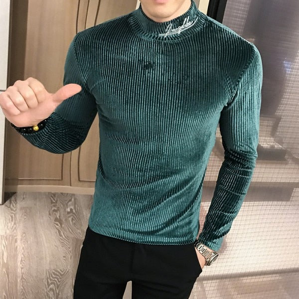 Casual Long Sleeve Turtleneck Pullover Simple Slim Fit Style Men Sweatshirt