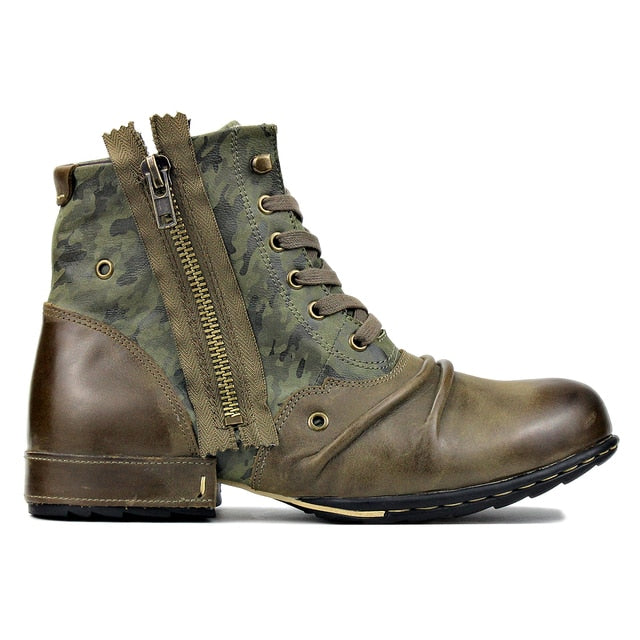 Zipper Up Camo Ankle Boots