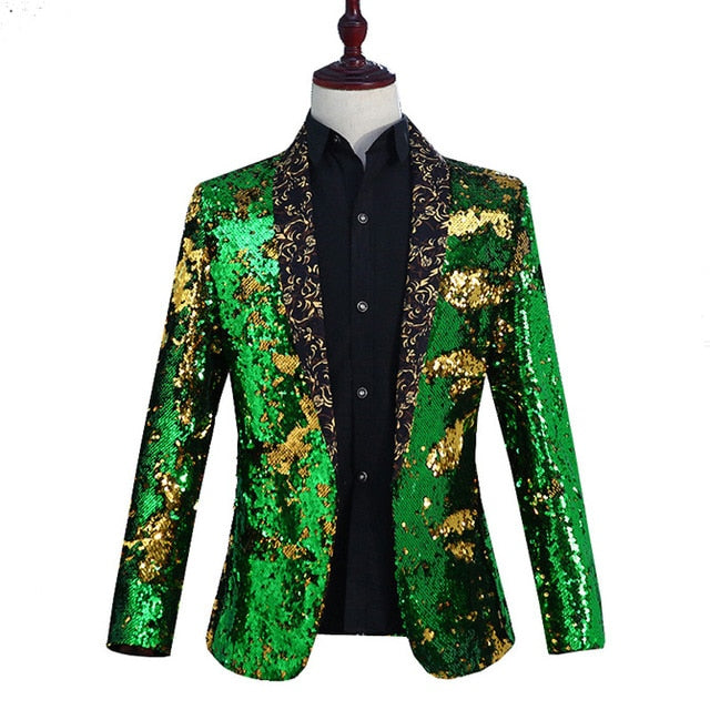 Shiny Sequin with Shawl Collar Tuxedo Men Stage Blazer